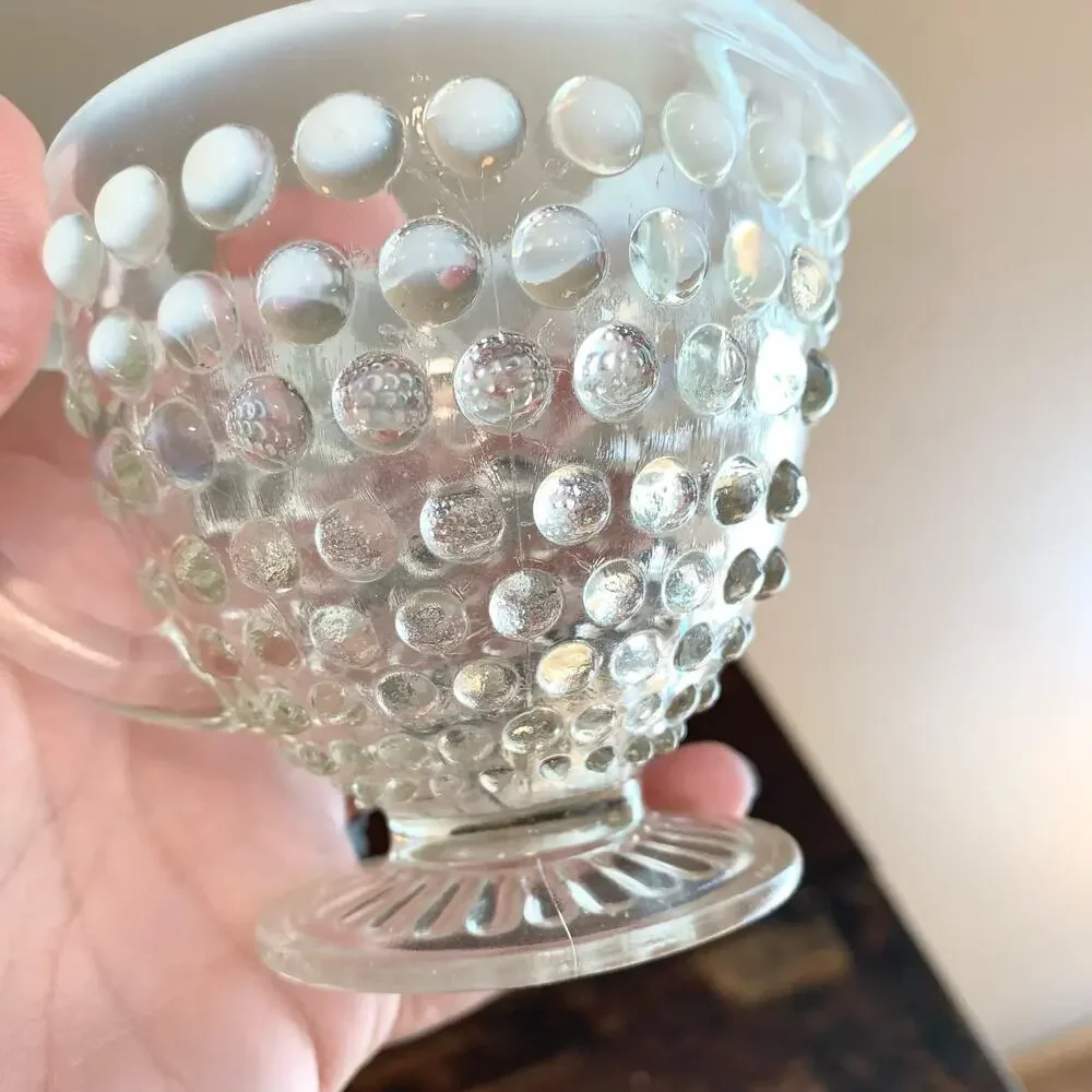 Anchor Hocking‎ 1950s Opalescent Hobnail Moonstone Creamer & Sugar